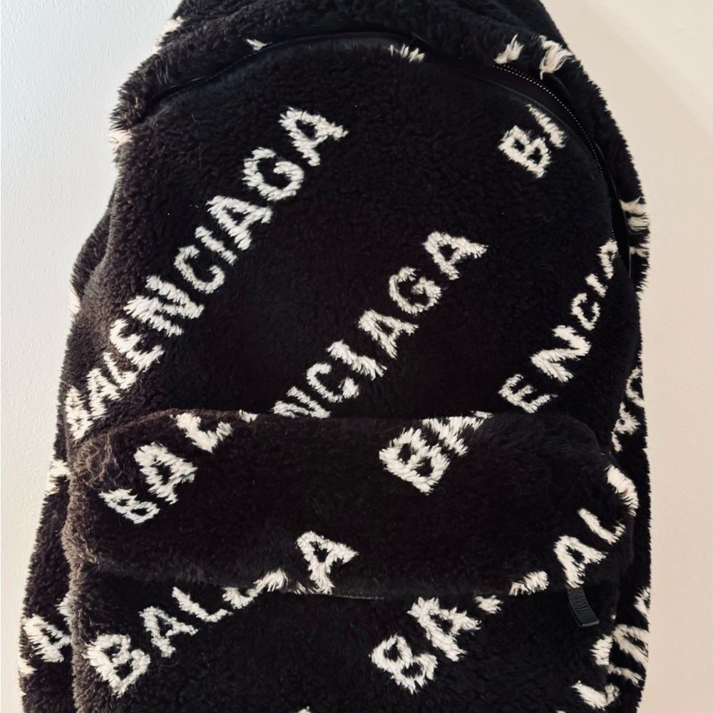 Balenciaga Black and white faux fur backpack (small)